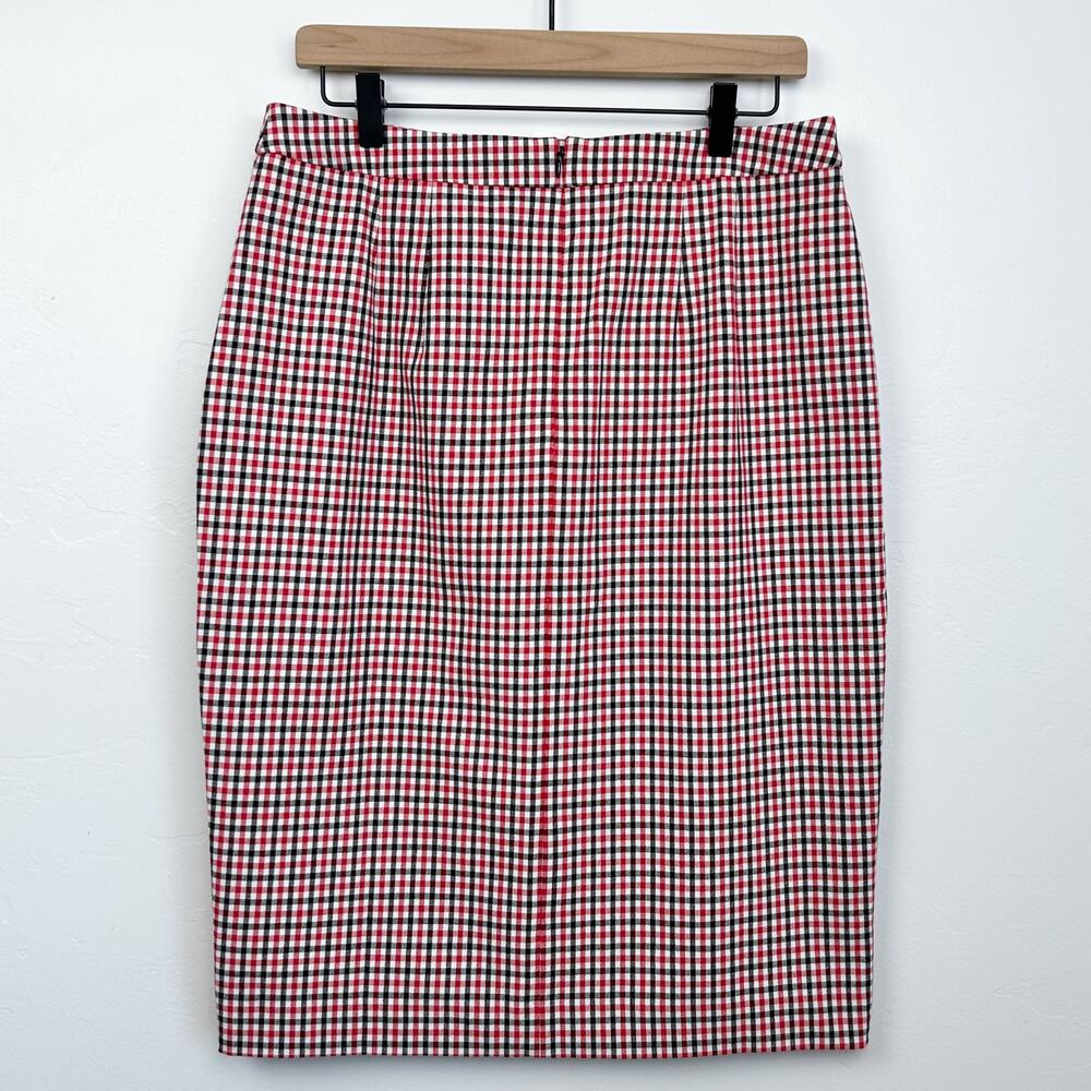 Talbots Red Black Gingham Plaid Twill Knee-Length High-Rise Pencil Skirt NWT - Picture 9 of 10